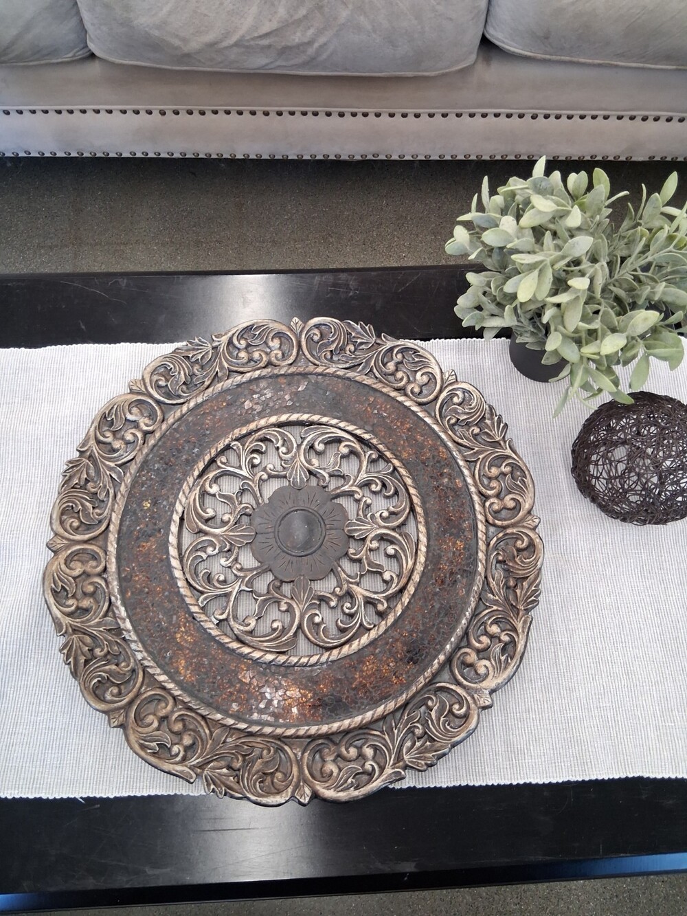 Tuscan Heavy Polystone Wall Medallion Plaque Large Round Glass Mosaic Border 3D